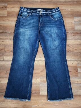 KanCan Bootcut Jeans Womens 18 Dark Blue High Rise Curvy Double Button Distresse
